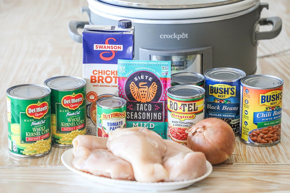 Ingredients for Crockpot Chicken Taco Soup