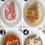 Vertical collage of four numbered images showing the steps for how to make Crockpot Cuban Style Mojo Pork