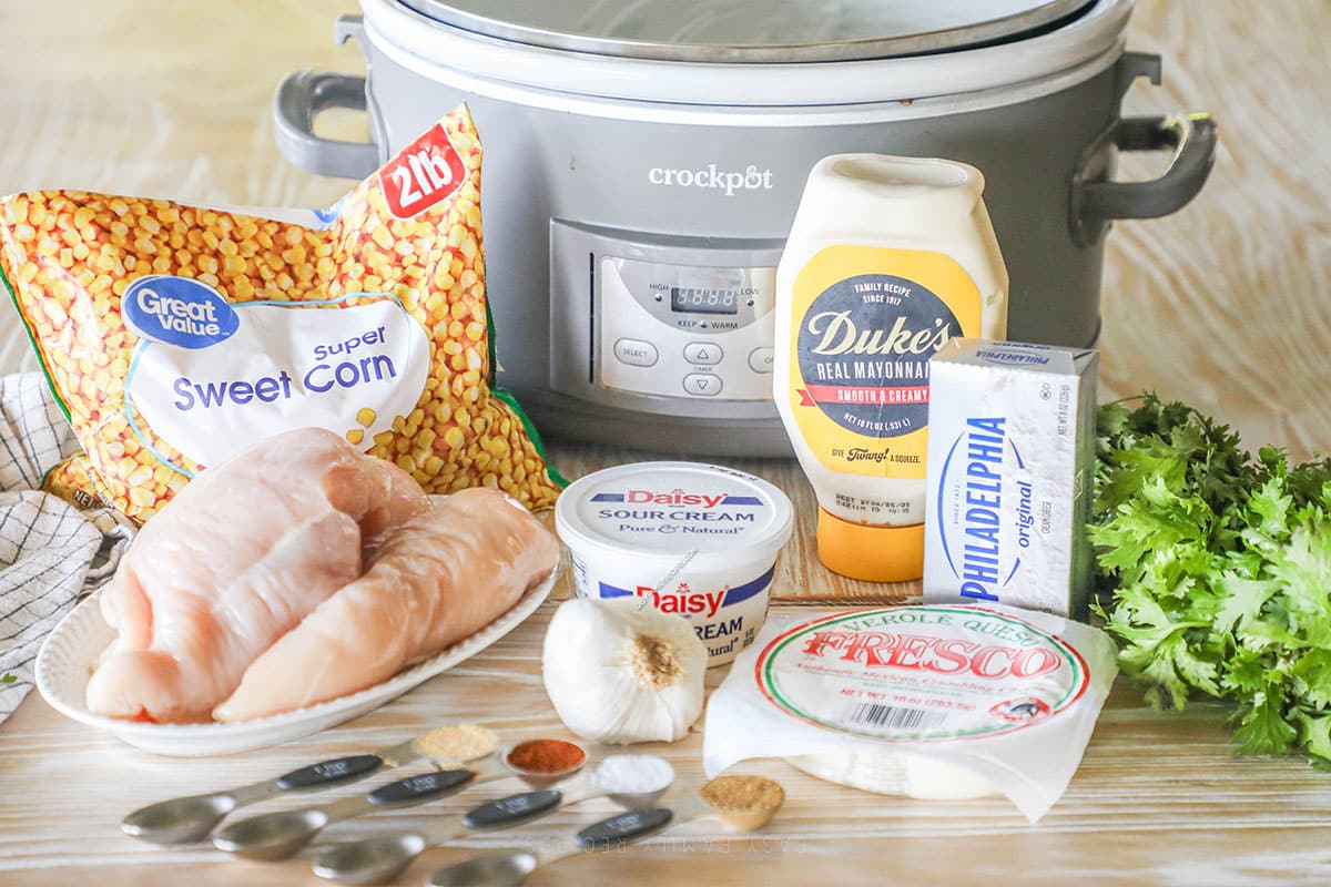 Ingredients for Crockpot Mexican Street Corn Chicken