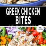 greek chicken in skillet - greek chicken bites over a greek salad