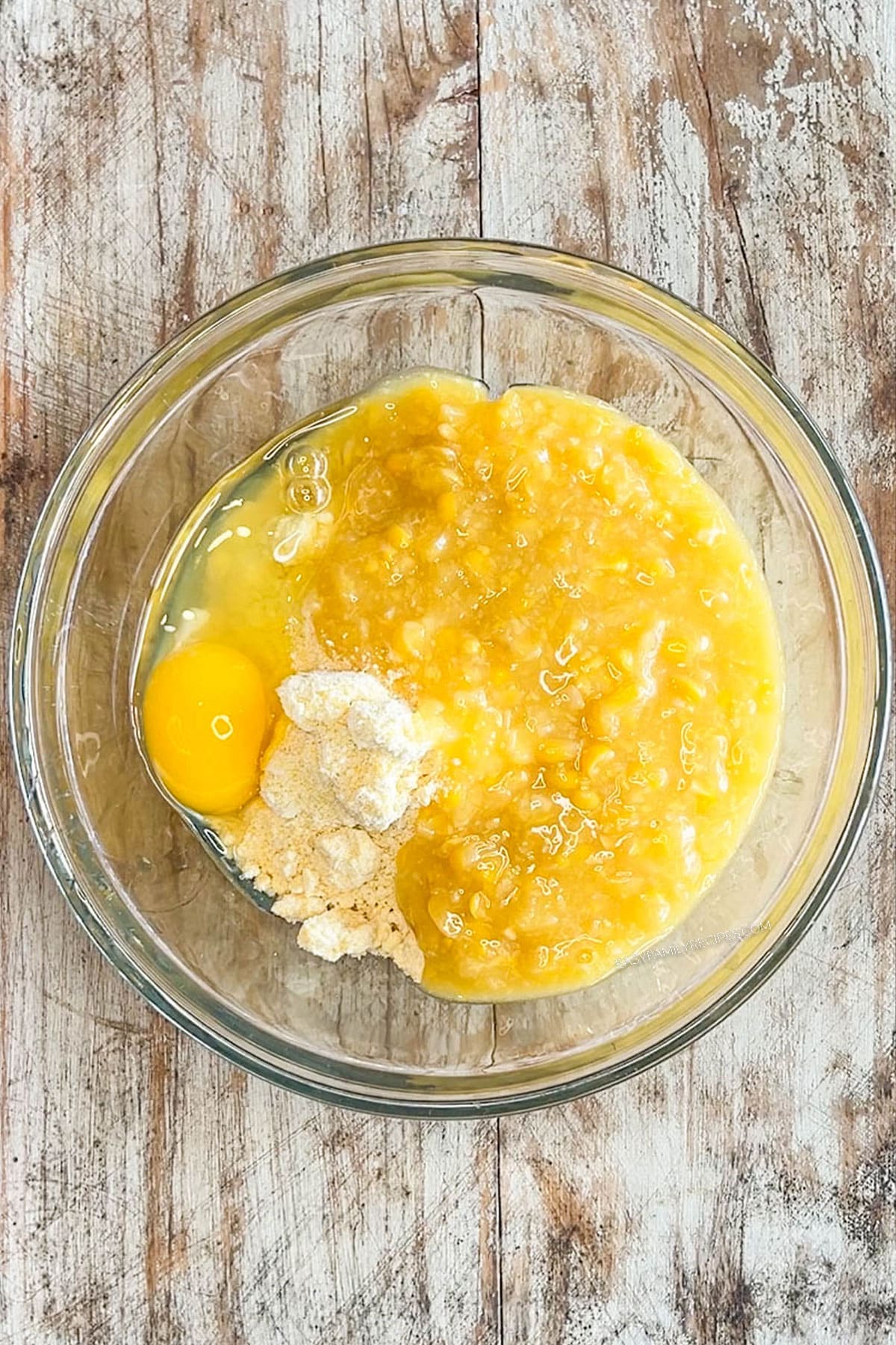 Step 1 of how to make Cowboy Casserole - mix together the cornbread