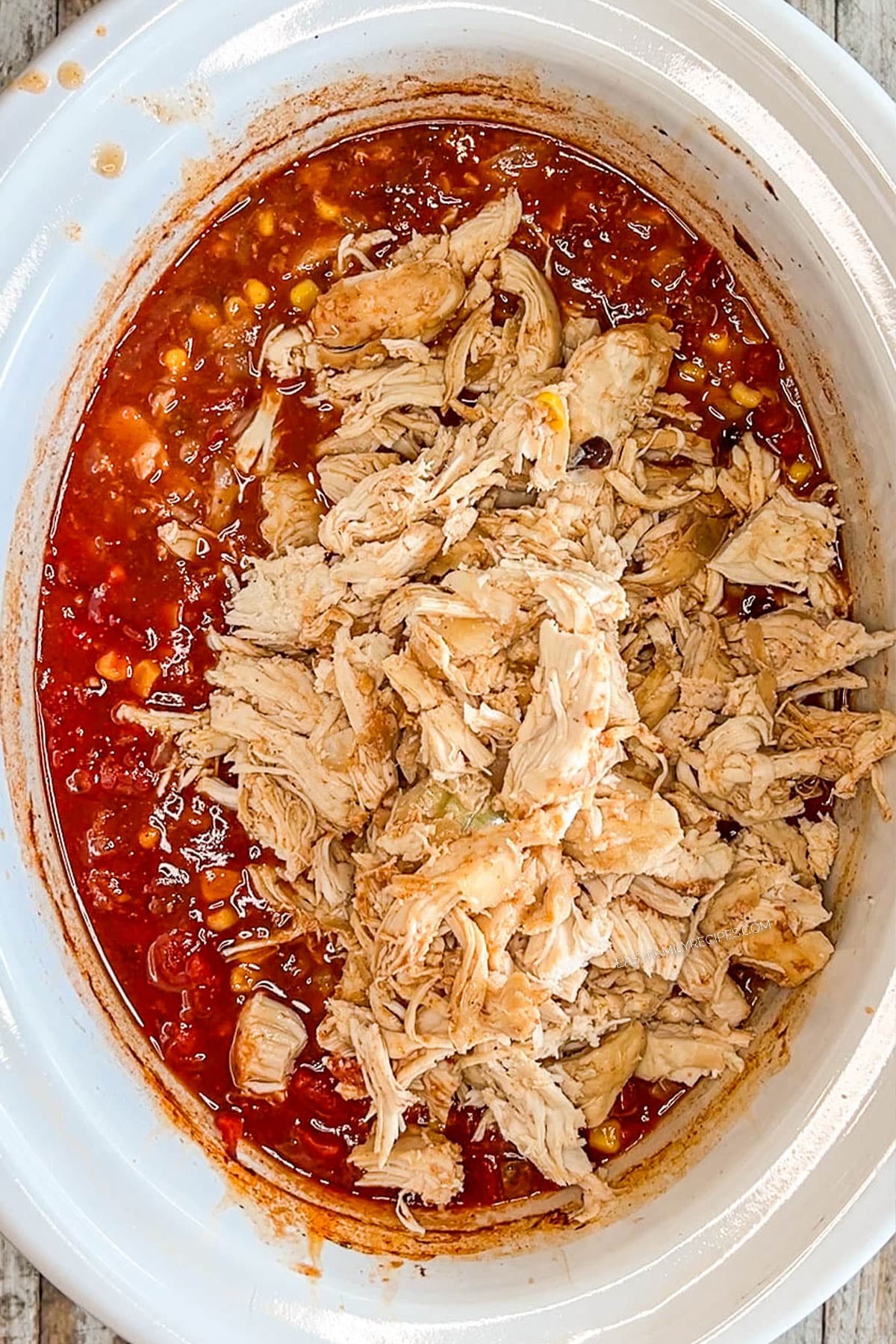Step 5 for how to make Crockpot Chicken Taco Soup