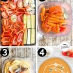 Vertical collage of four numbered images showing the steps for how to make Roasted Veggie Soup