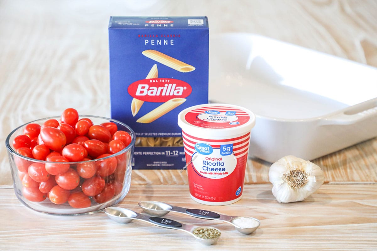 ingredients for ricotta tomato pasta.