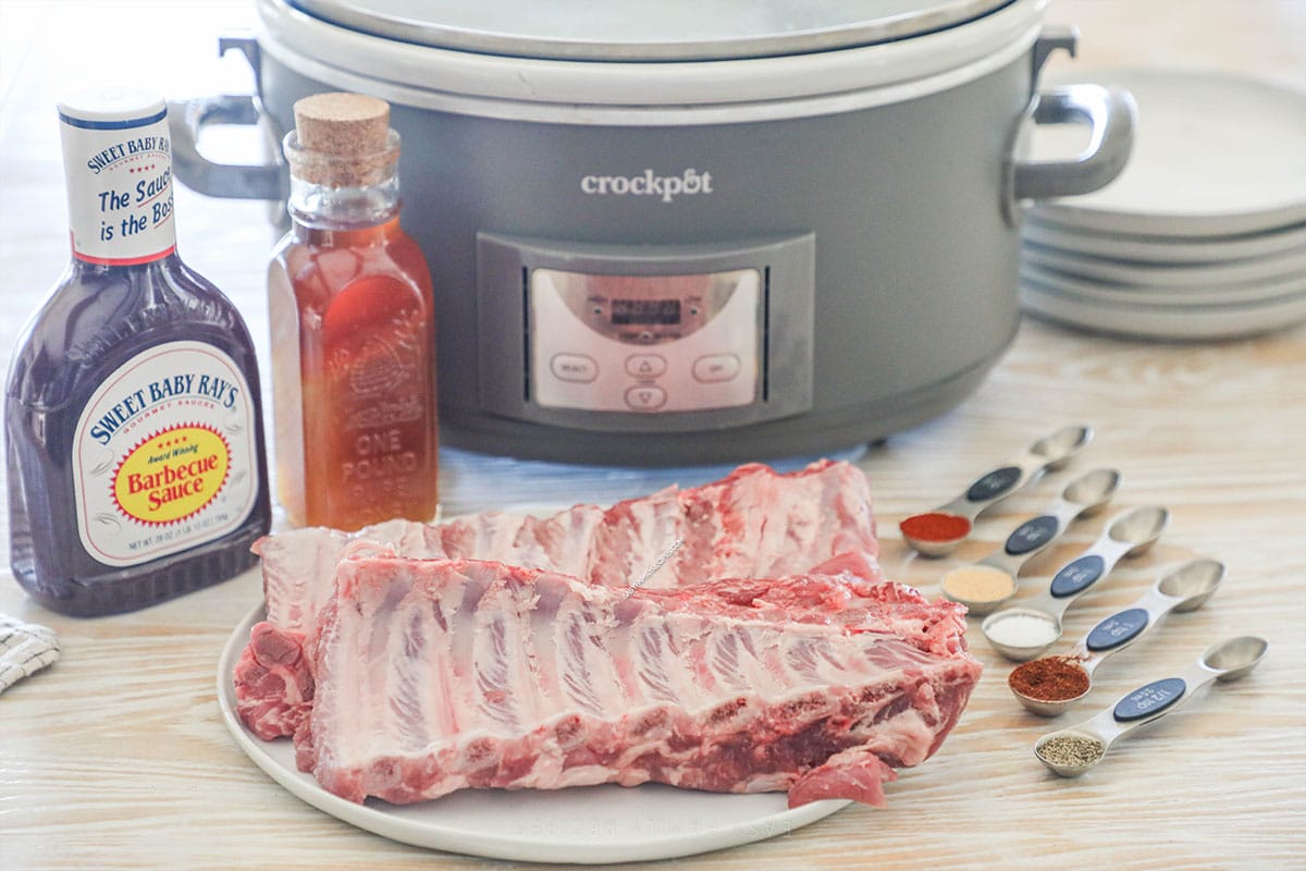 ingredients for crockpot honey bbq ribs.
