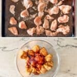 Step by step photo collage of how to make honey BBQ boneless chicken wings.