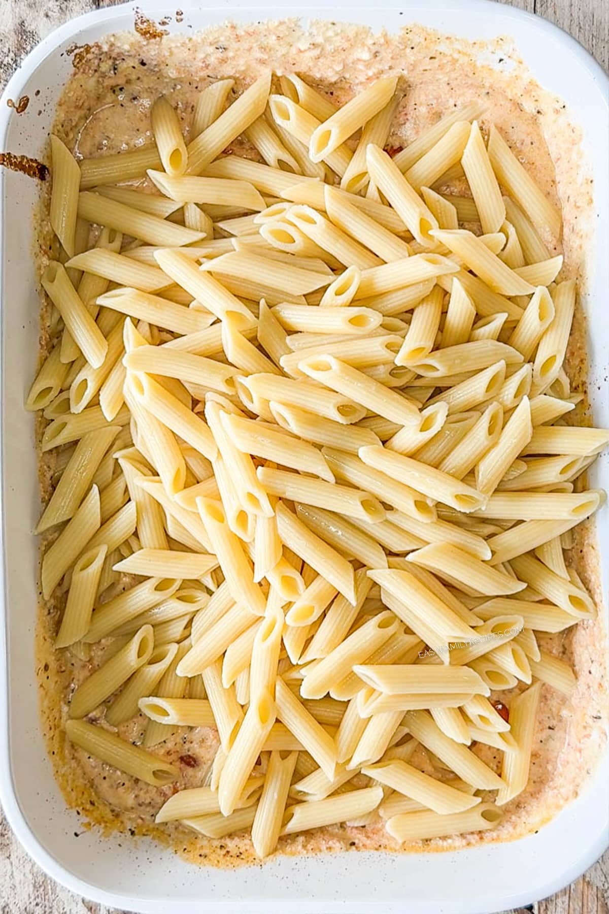 pasta added to tomato ricotta sauce.