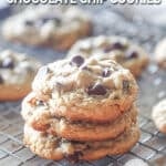 three baked cookies stacked.