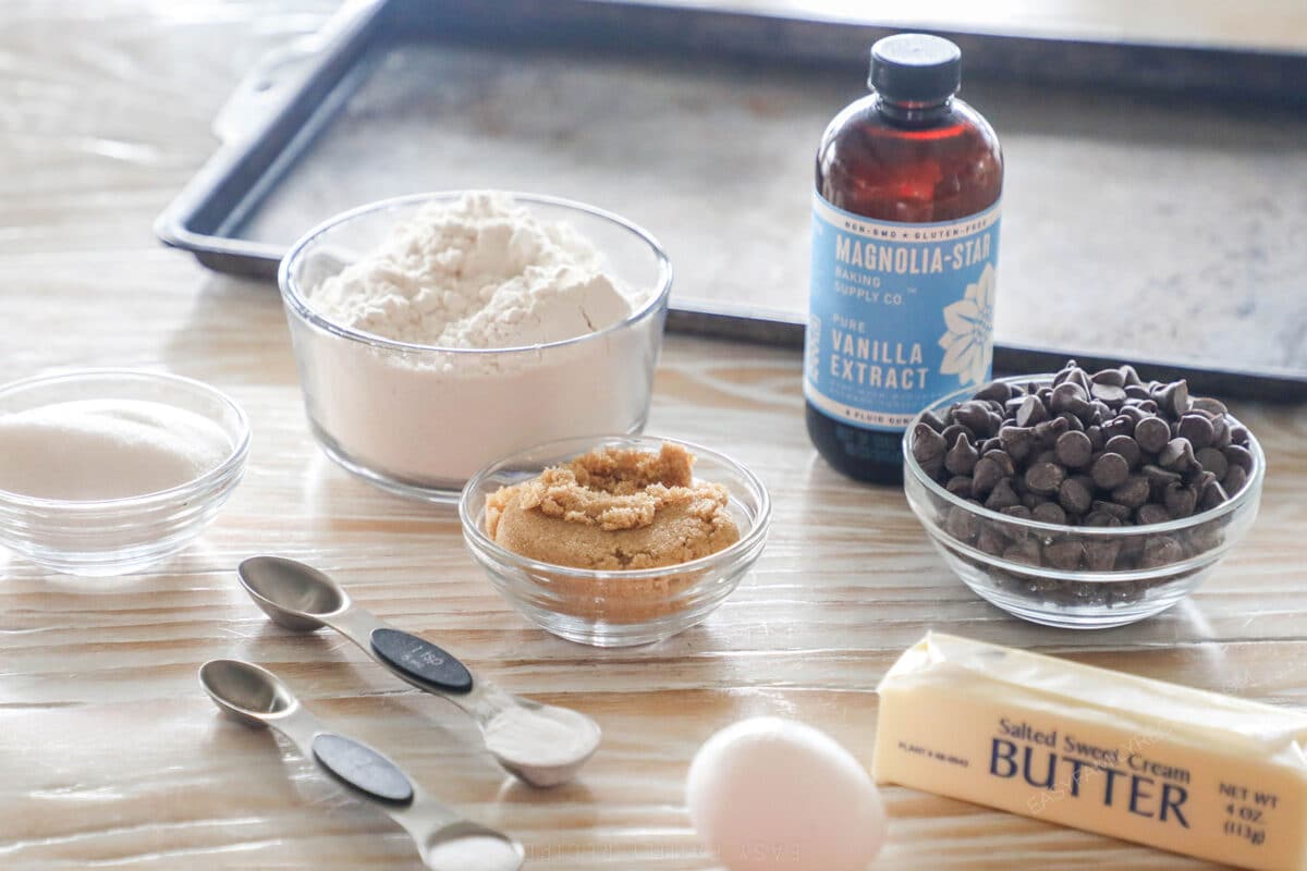 ingredients for the best chocolate chip cookies.