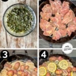 Step by step photos of how to make one pan baked lemon chicken thighs with potatoes.