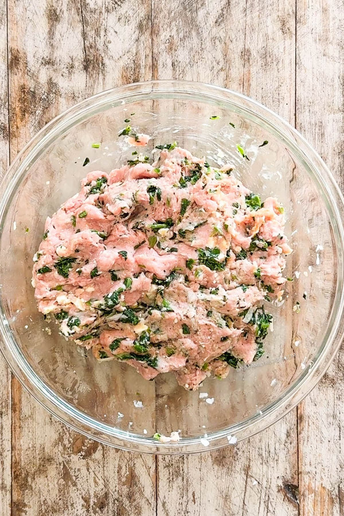 Ground turkey meatball mixture after all the ingredients are combined.