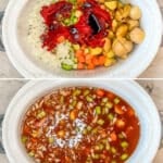 4 steps for cooking slow cooker beef stew. 1- place stew meat in bottom of slow cooker. 2- Add vegetables & seasoninga. 3- Cover with beef broth, tomato paste & vinegar. 4- Cook on low 4-6 hours