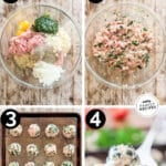 Numbered step by step photos of how to make spinach feta turkey meatballs.