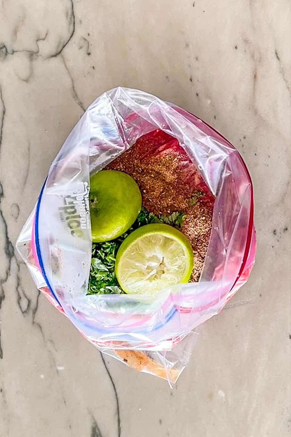 marinade ingredients in a ziplock bag.