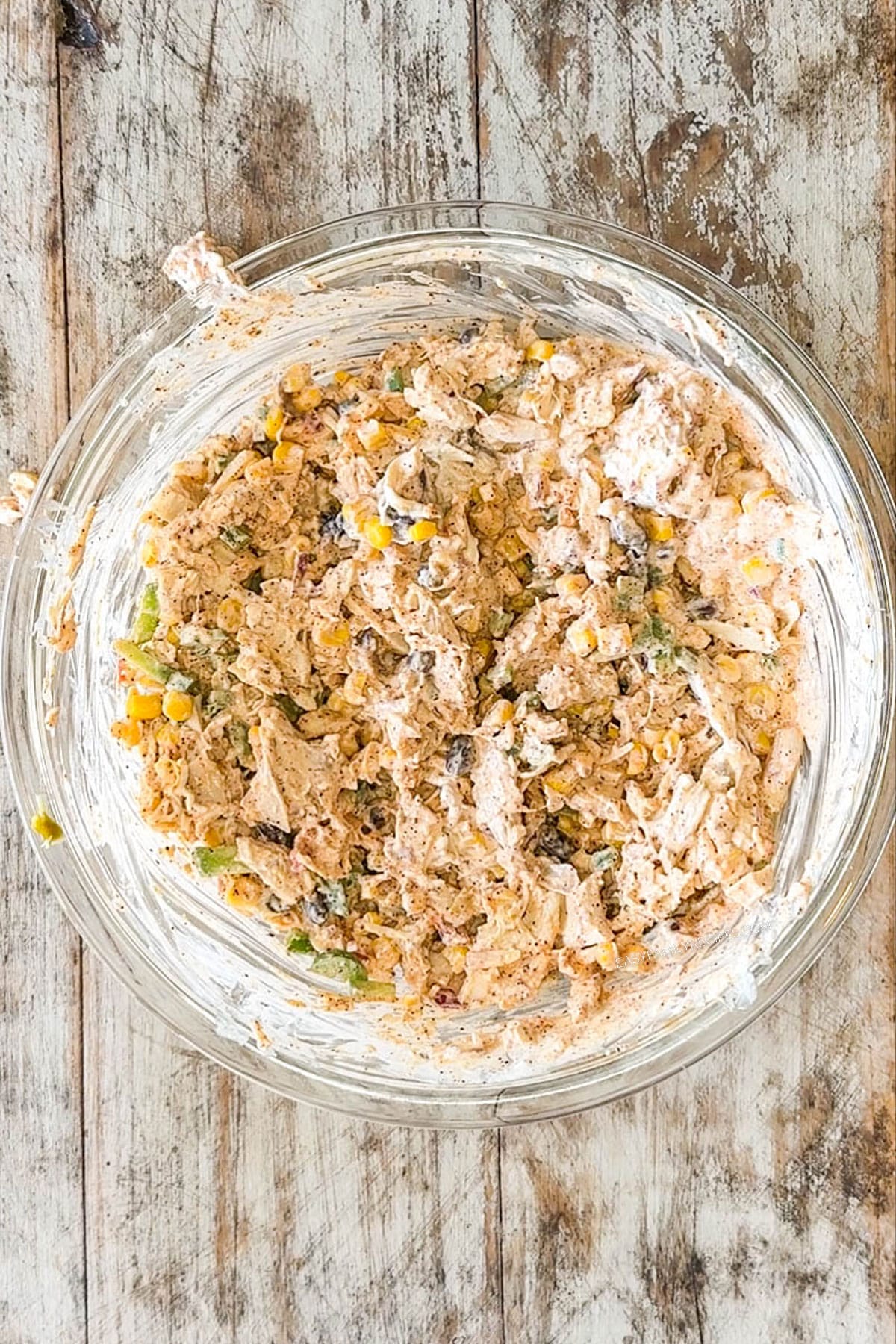 mexican chicken salad in a glass bowl
