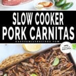 Ingredient photo/ Crockpot Pork Carnitas recipe prepared and spread on a sheet pan to crisp.