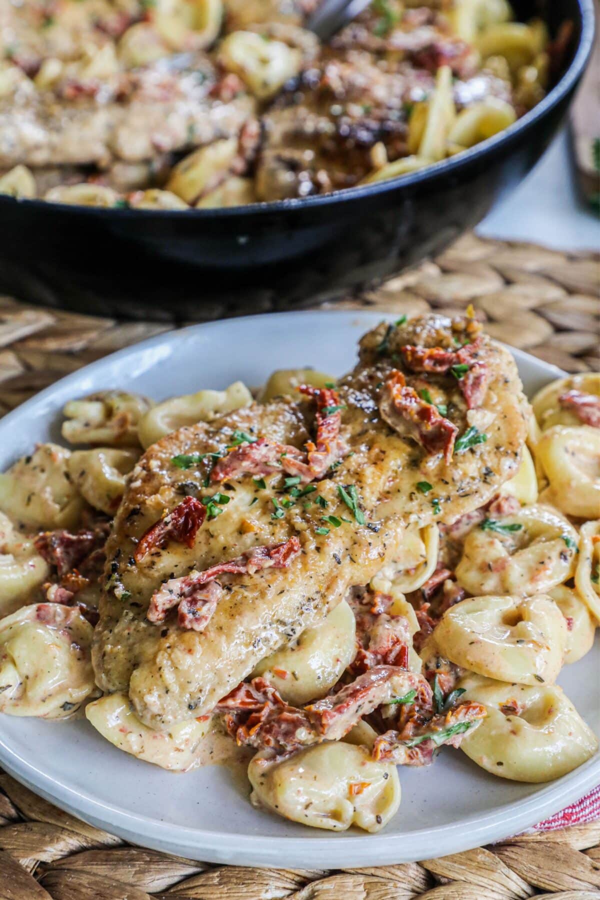 a service of Marry Me Chicken Tortellini on a white plate