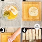 4 photos of the steps to make Baked Chicken Taquitos