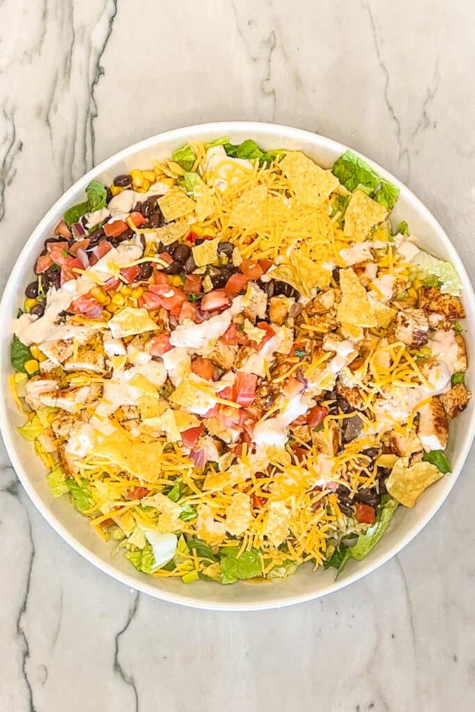 above image of a Fiesta chicken salad on a plate.