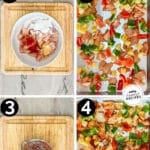 Labeled step by step photos of sheet pan sweet and sour chicken.