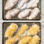 Step by step photos of how to make panko cheddar chicken.