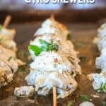greek chicken gyro skewers on sheet pan