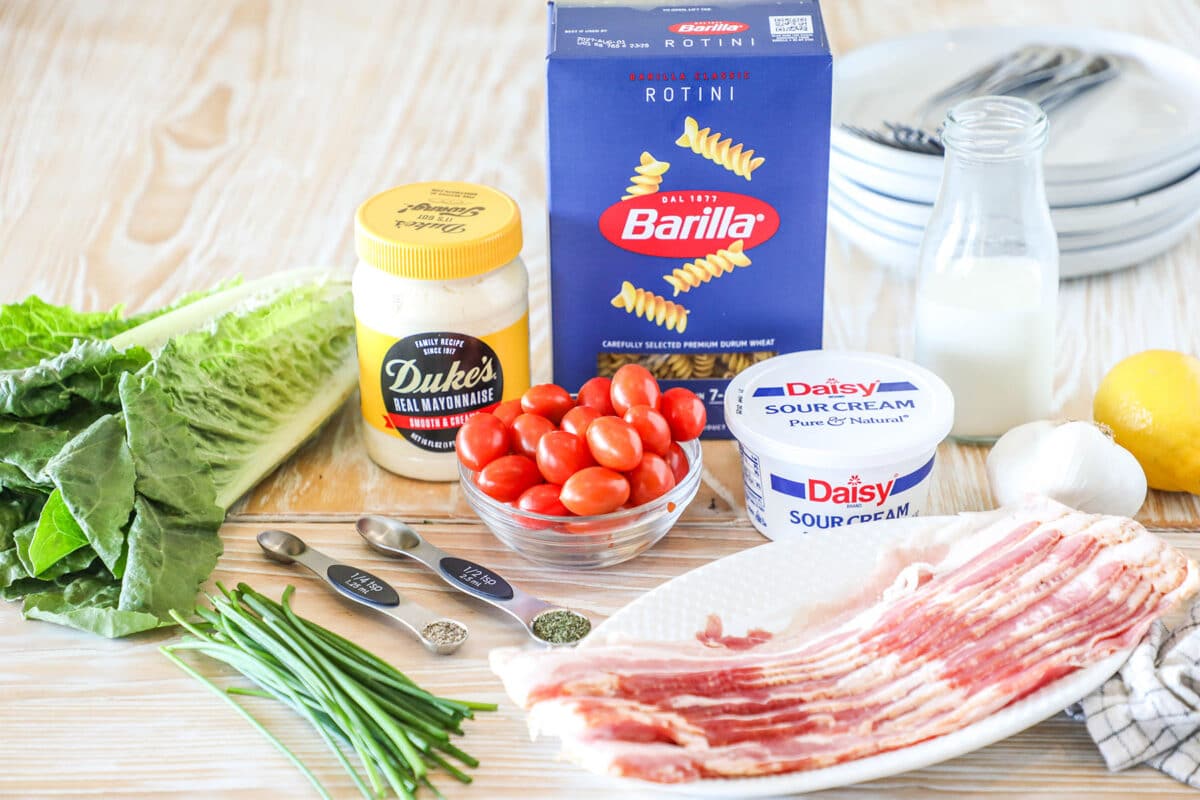 pasta salad ingredients.