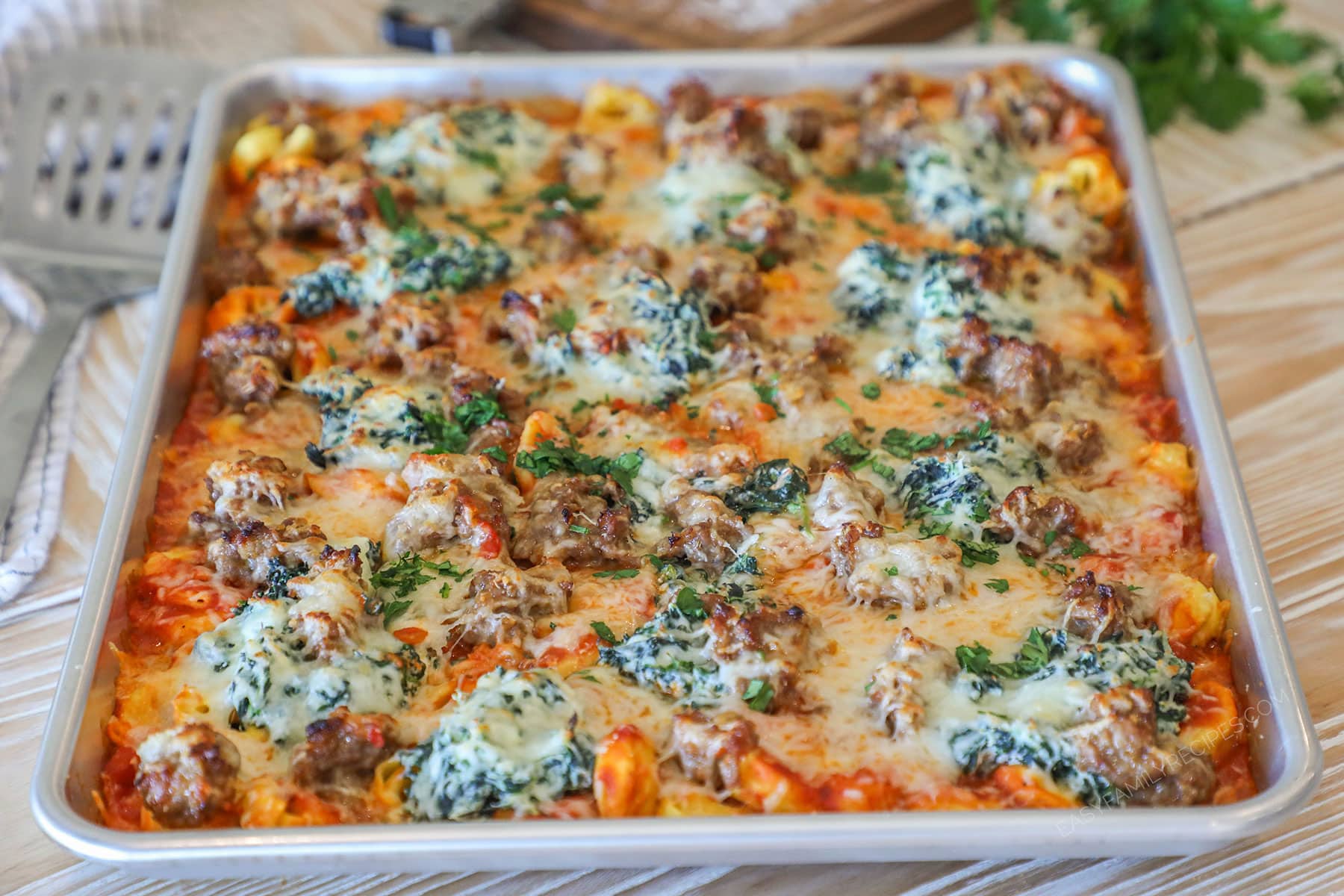 Sheet Pan Cheesy Sausage Tortellini