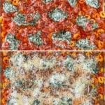 Step by step photos of how to make sheet pan cheesy sausage tortellini.