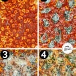 Labeled step by step photos of how to make sheet pan cheesy sausage tortellini.
