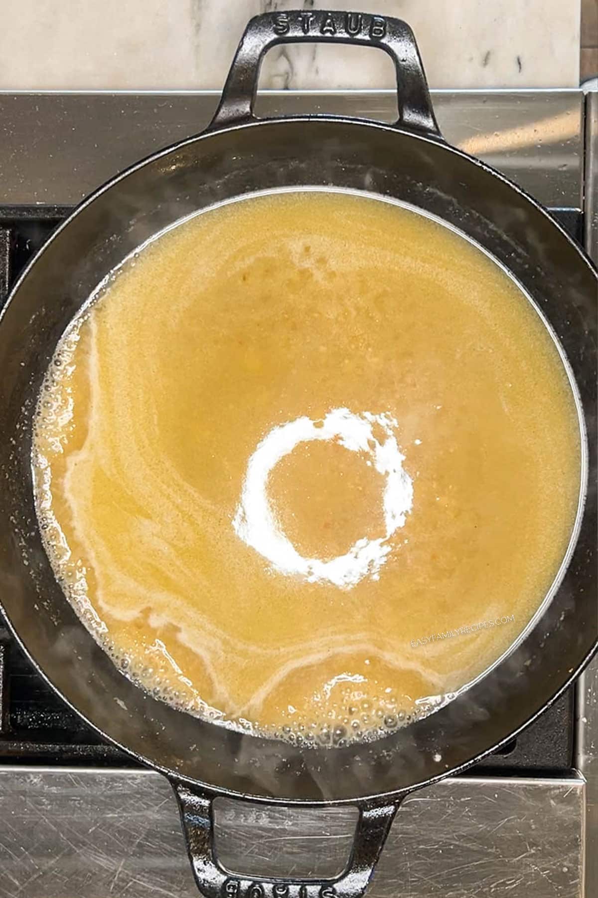 Beginning of the smothered chicken sauce- in pan