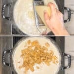 Four step by step photos for how to make Smothered Chicken and Rice