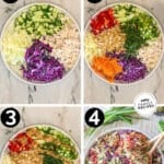 Four steps for making Thai Style Chicken Salad with Peanut Dressing.