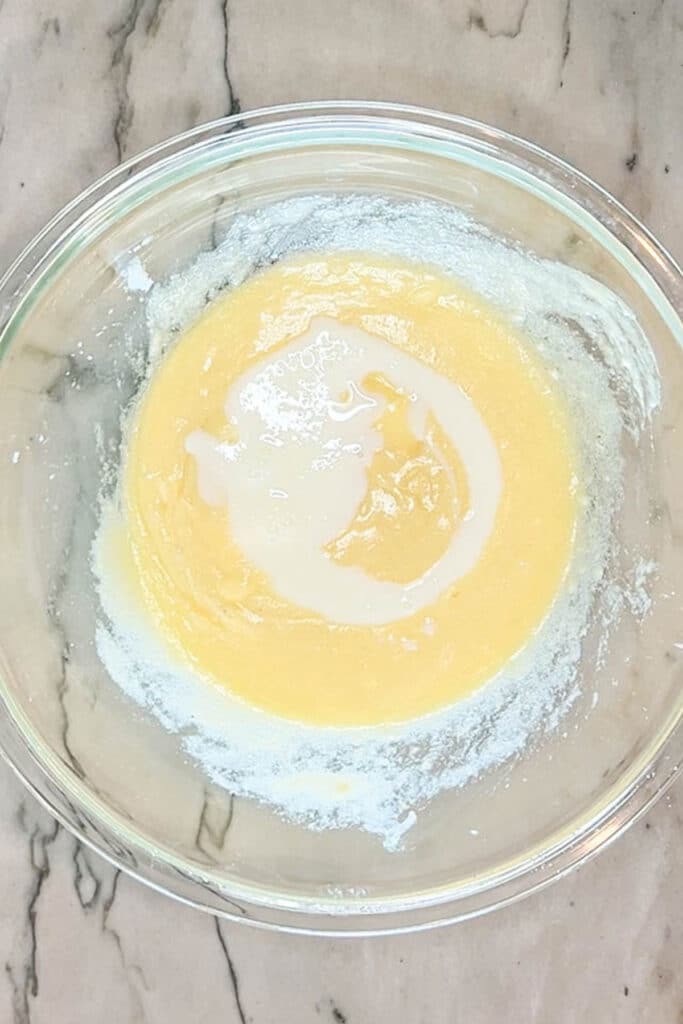 wet ingredients in a mixing bowl.