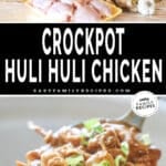 Two photos of huli huli chicken. One of the ingredients needed, and another of a serving spoon scooping some up.