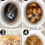 Numbered step by step photos of making crockpot huli huli chicken.
