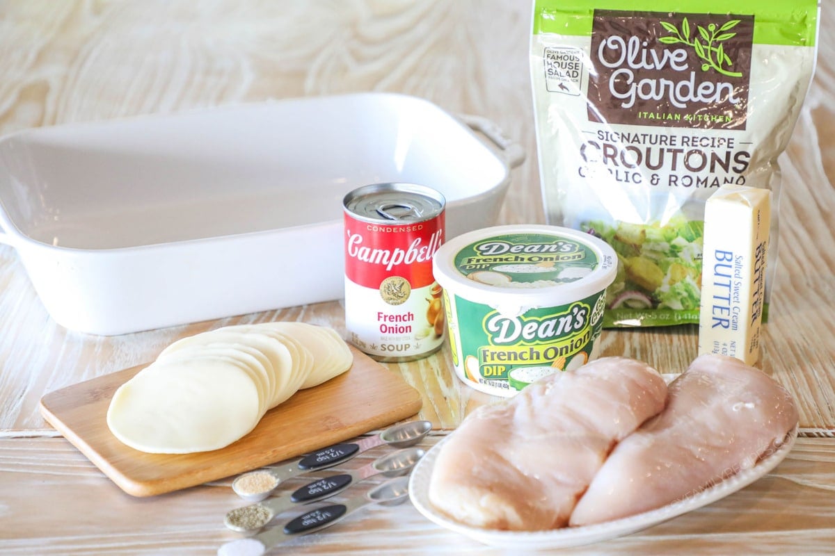 Ingredients needed to make french onion chicken bake
