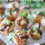 Goat Cheese and Fig Jam Puff Pastry Bites on wooden board