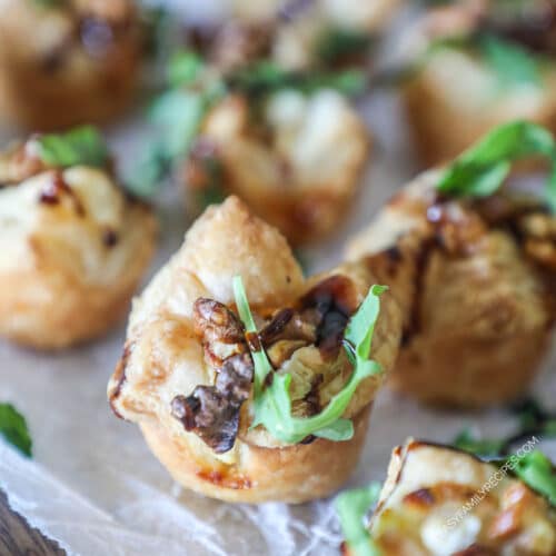 close up of Goat Cheese and Fig Jam Puff Pastry Bites