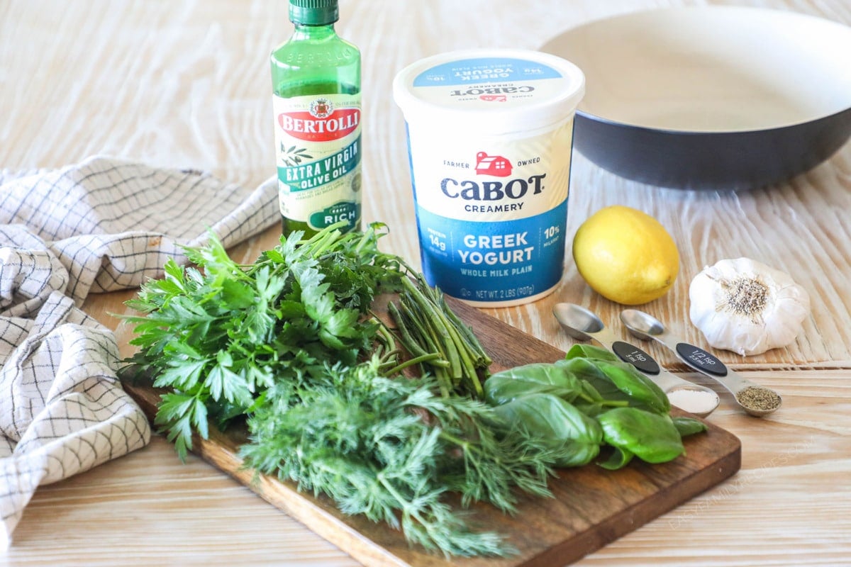 ingredients for green goddess dressing.