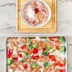 Step by step photos of how to make sheet pan hot honey chicken.