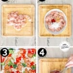 Labeled step by step photos of how to make sheet pan hot honey chicken.