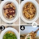Labeled step by step photos of how to make slow cooker Tuscan chicken.