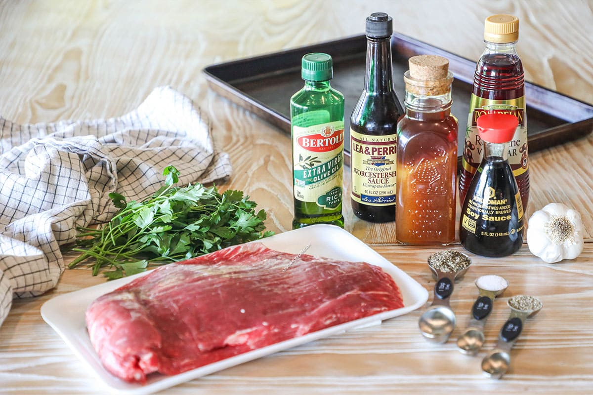 Ingredients needed for flank steak marinade