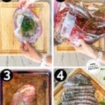 Four images for process for making flank steak marinade
