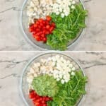 four steps for making pesto chicken salad with orzo