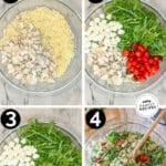 four steps for making pesto chicken salad with orzo