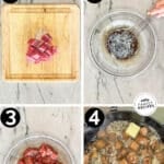 four steps for making balsamic steak bites