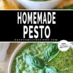 two images of bowls filled with easy homemade pesto.