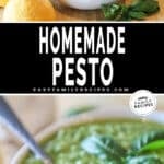 two images of bowls filled with easy homemade pesto.